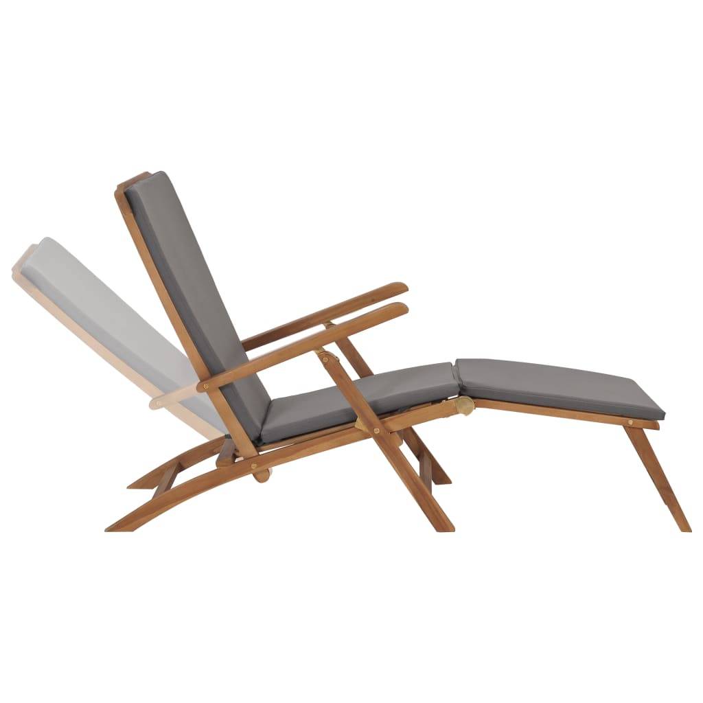 Vidaxl - Chaise longue avec coussin Gris foncé Bois de teck solide vidaXL 47409 - Image 2