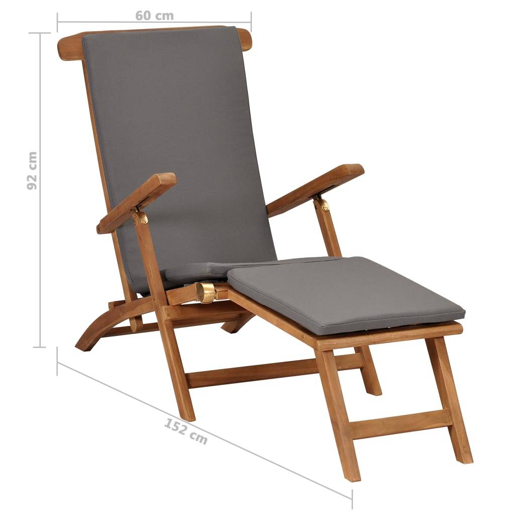 Vidaxl - Chaise longue avec coussin Gris foncé Bois de teck solide vidaXL 47409 - Image 3