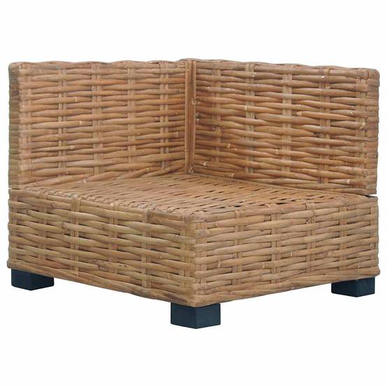 Fauteuil d'Angle Intérieur Rotin Naturel Pieds Acajou Coussins Blancs Style Bohème Chic Salon – ComfortXL Outdoor Living - Image 2