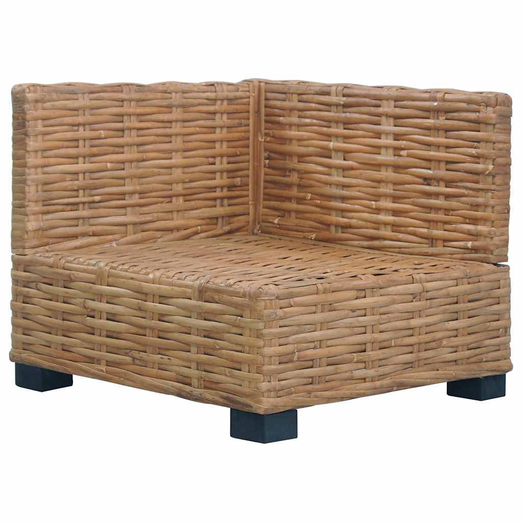 Fauteuil d'Angle Intérieur Rotin Naturel Pieds Acajou Coussins Blancs Style Bohème Chic Salon – ComfortXL Outdoor Living - Image 2