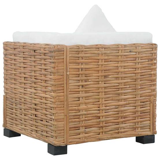 Fauteuil d'Angle Intérieur Rotin Naturel Pieds Acajou Coussins Blancs Style Bohème Chic Salon – ComfortXL Outdoor Living - Image 5