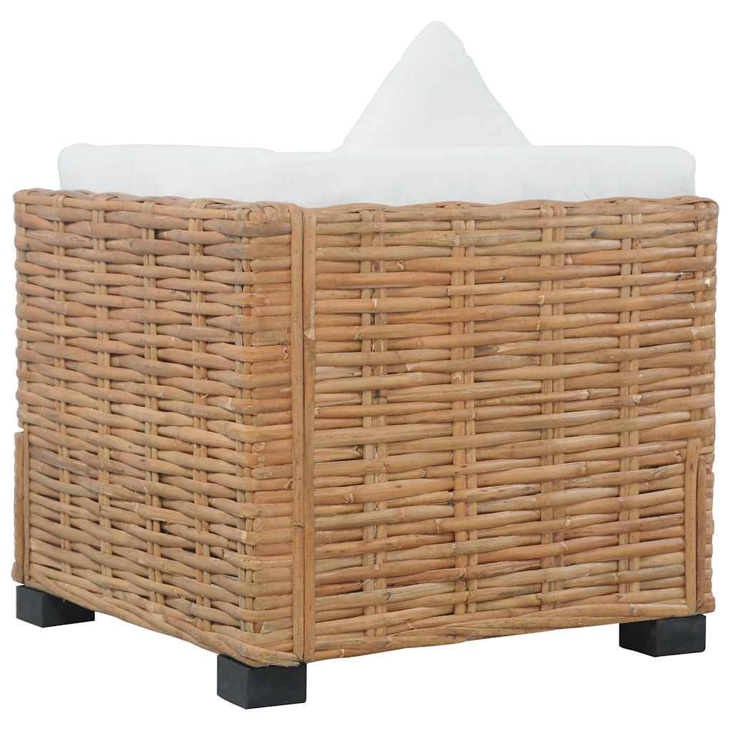 Fauteuil d'Angle Intérieur Rotin Naturel Pieds Acajou Coussins Blancs Style Bohème Chic Salon – ComfortXL Outdoor Living - Image 5