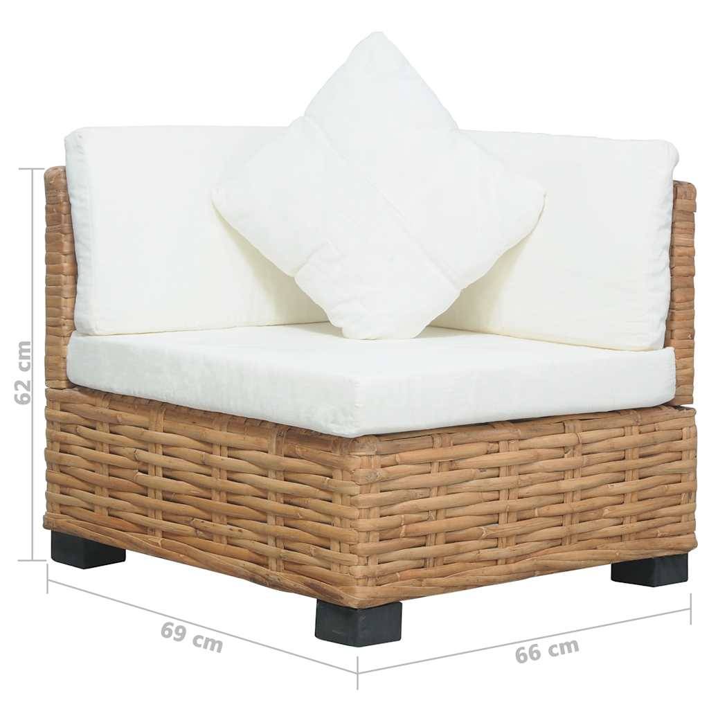 Fauteuil d'Angle Intérieur Rotin Naturel Pieds Acajou Coussins Blancs Style Bohème Chic Salon – ComfortXL Outdoor Living - Image 3