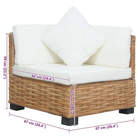Fauteuil d'Angle Intérieur Rotin Naturel Pieds Acajou Coussins Blancs Style Bohème Chic Salon – ComfortXL Outdoor Living - Image 8