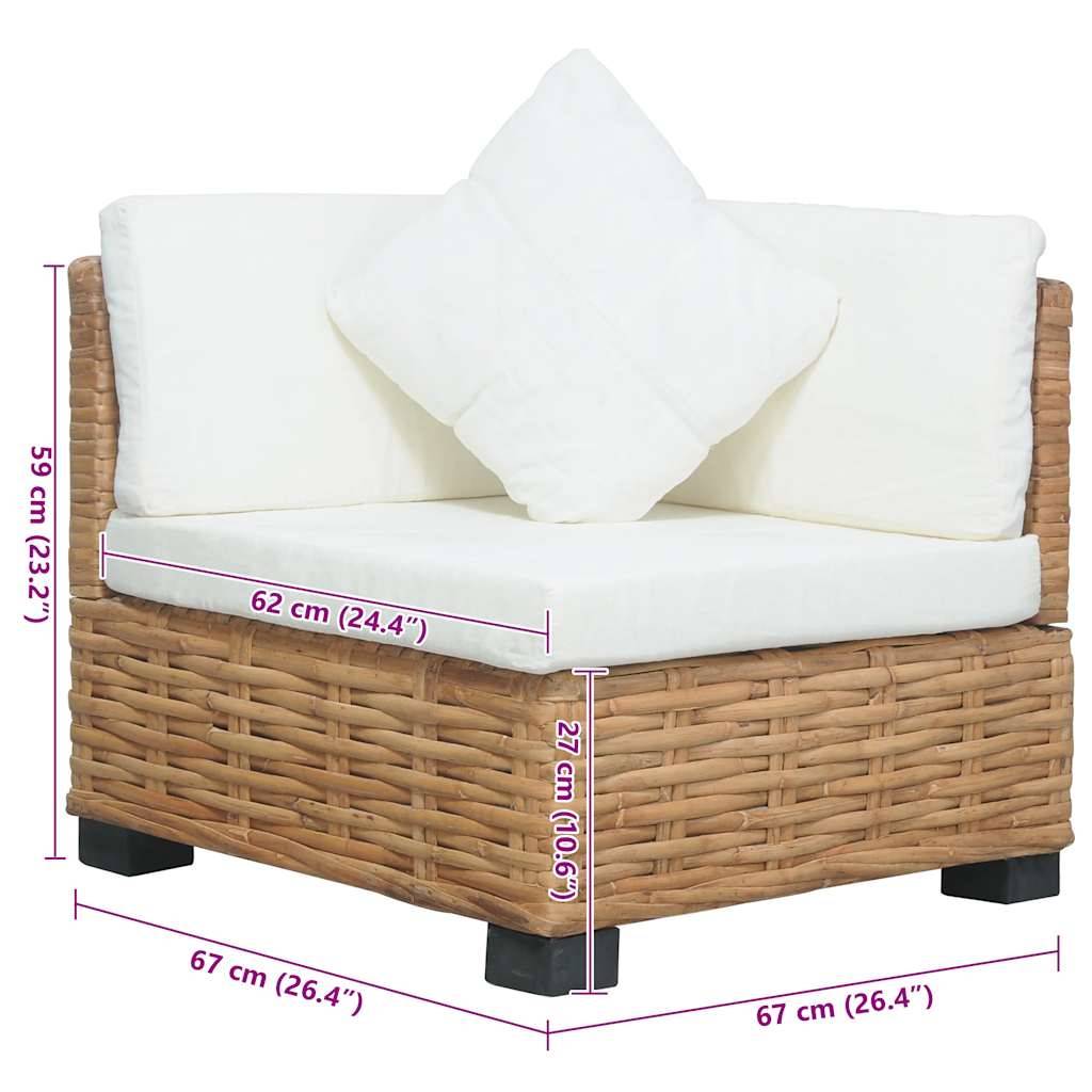 Fauteuil d'Angle Intérieur Rotin Naturel Pieds Acajou Coussins Blancs Style Bohème Chic Salon – ComfortXL Outdoor Living - Image 8