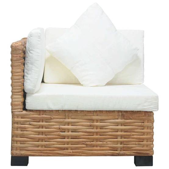 Fauteuil d'Angle Intérieur Rotin Naturel Pieds Acajou Coussins Blancs Style Bohème Chic Salon – ComfortXL Outdoor Living - Image 4