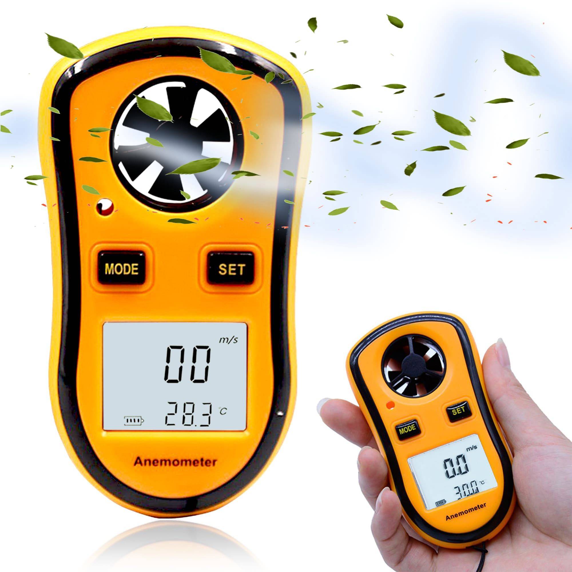 Anémomètre numérique portable - Vitesse du vent actuelle/moyenne/max + température - Image 1