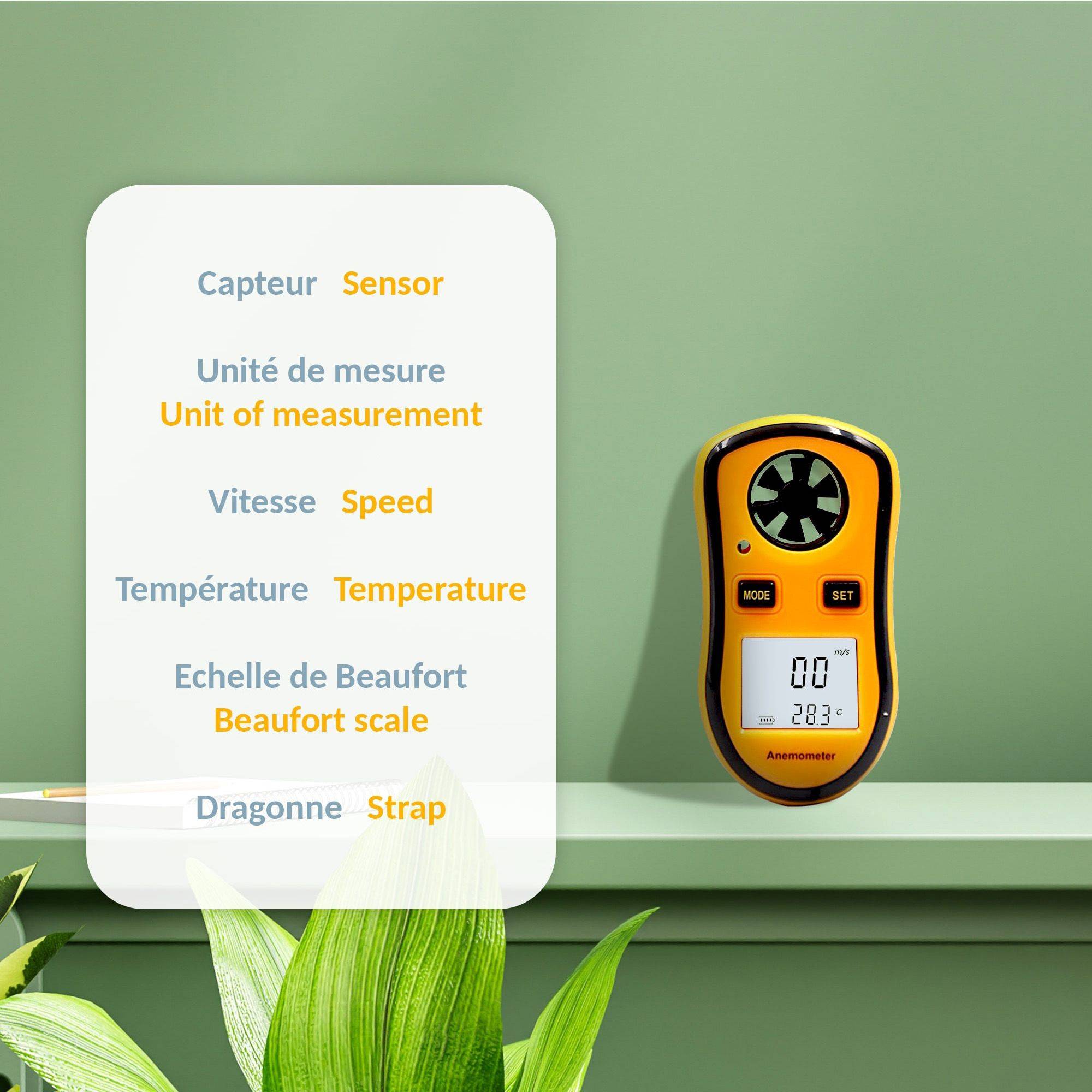 Anémomètre numérique portable - Vitesse du vent actuelle/moyenne/max + température - Image 5