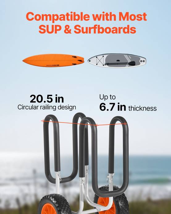 VEVOR Chariot de Transport Kayak Paddle Canoë Pliable 68 kg Pneus Plein 25,4 cm - Image 5