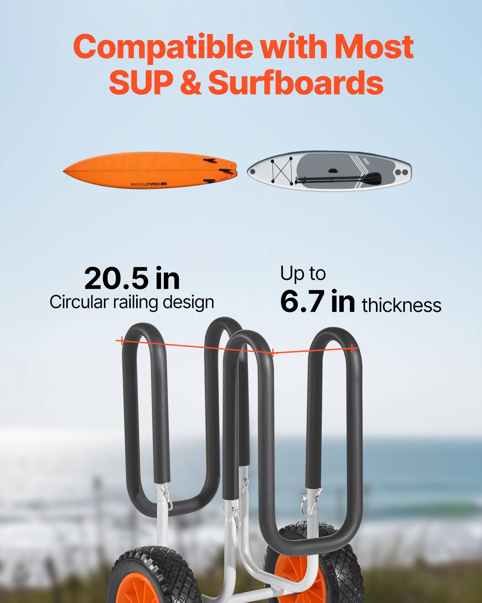 VEVOR Chariot de Transport Kayak Paddle Canoë Pliable 68 kg Pneus Plein 25,4 cm - Image 5
