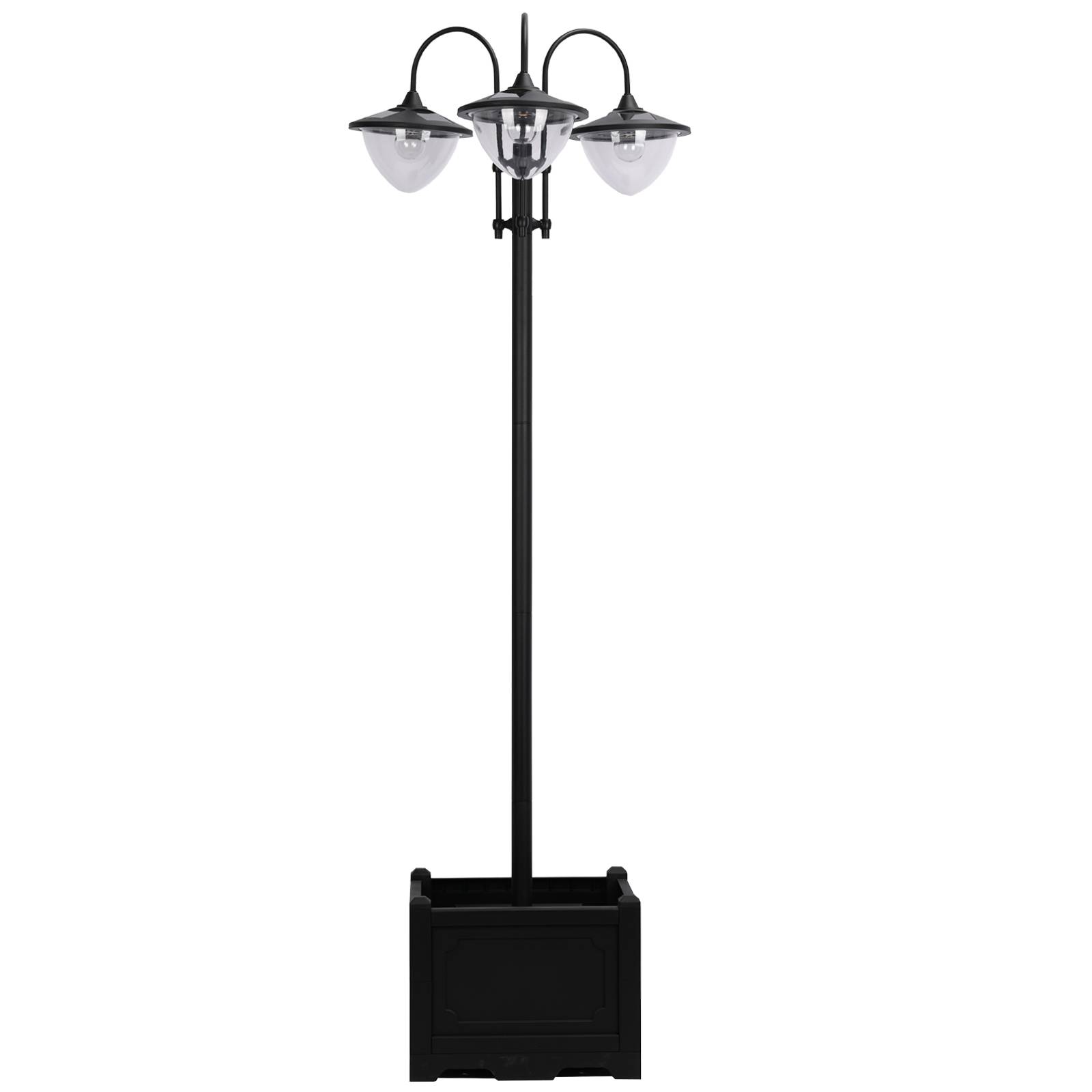 Lampadaire Solaire Extérieur 3 Lanternes avec Bac à Fleurs 189cm Noir - ComfortXL Outdoor Living - Image 2