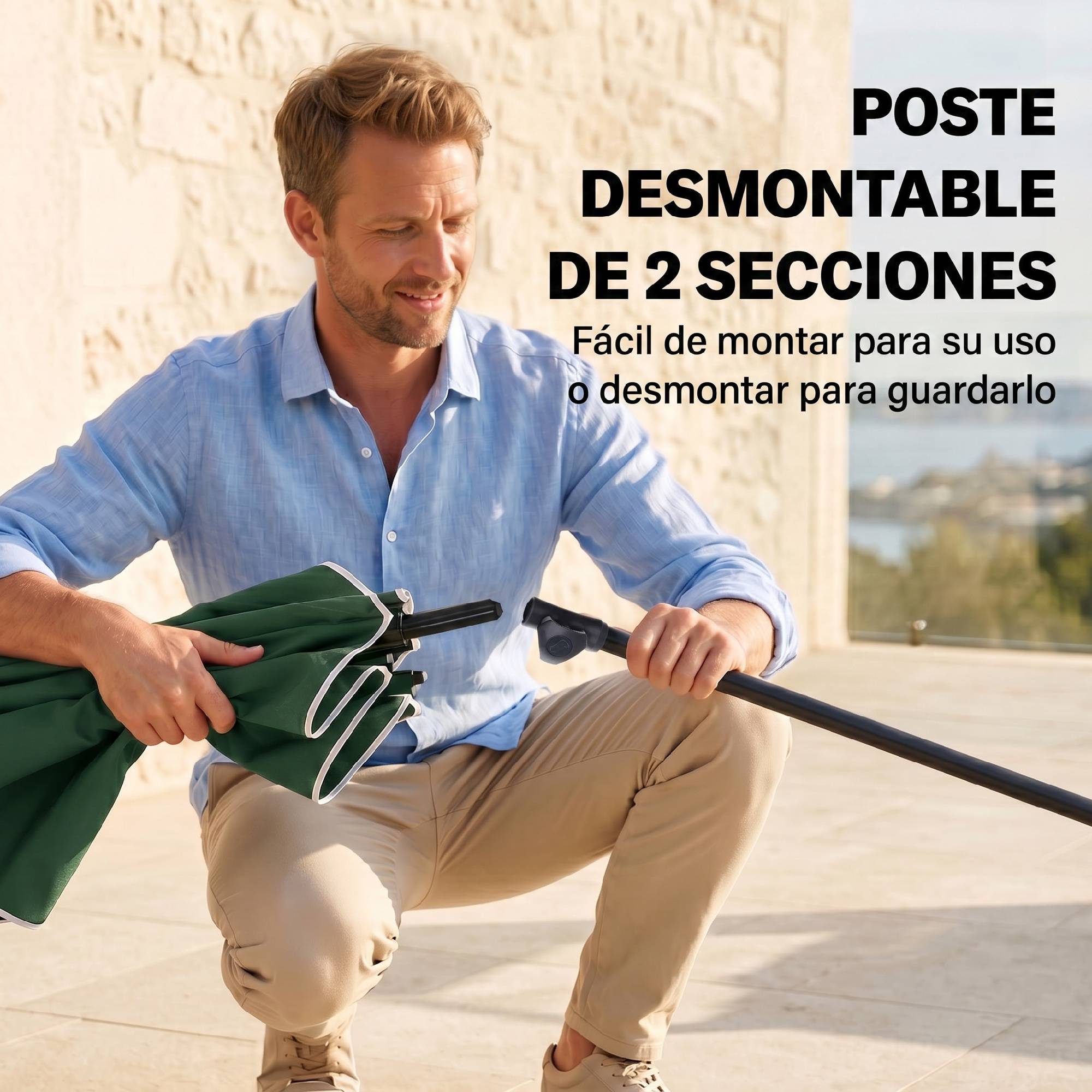 Parasol de terrasse rectangulaire en aluminium 2 x 1,3 x 2,5 m, inclinable, vert - Image 9