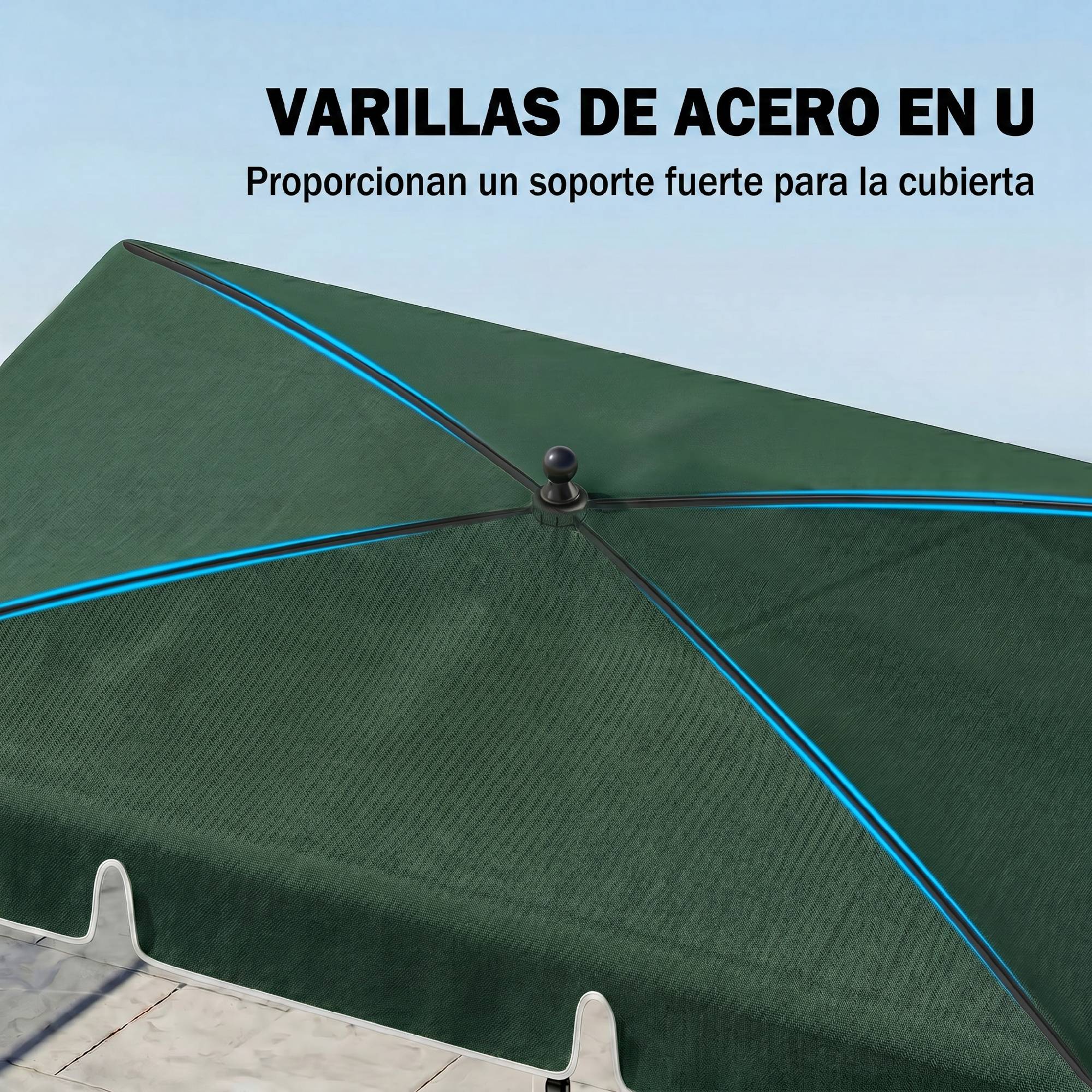 Parasol de terrasse rectangulaire en aluminium 2 x 1,3 x 2,5 m, inclinable, vert - Image 7
