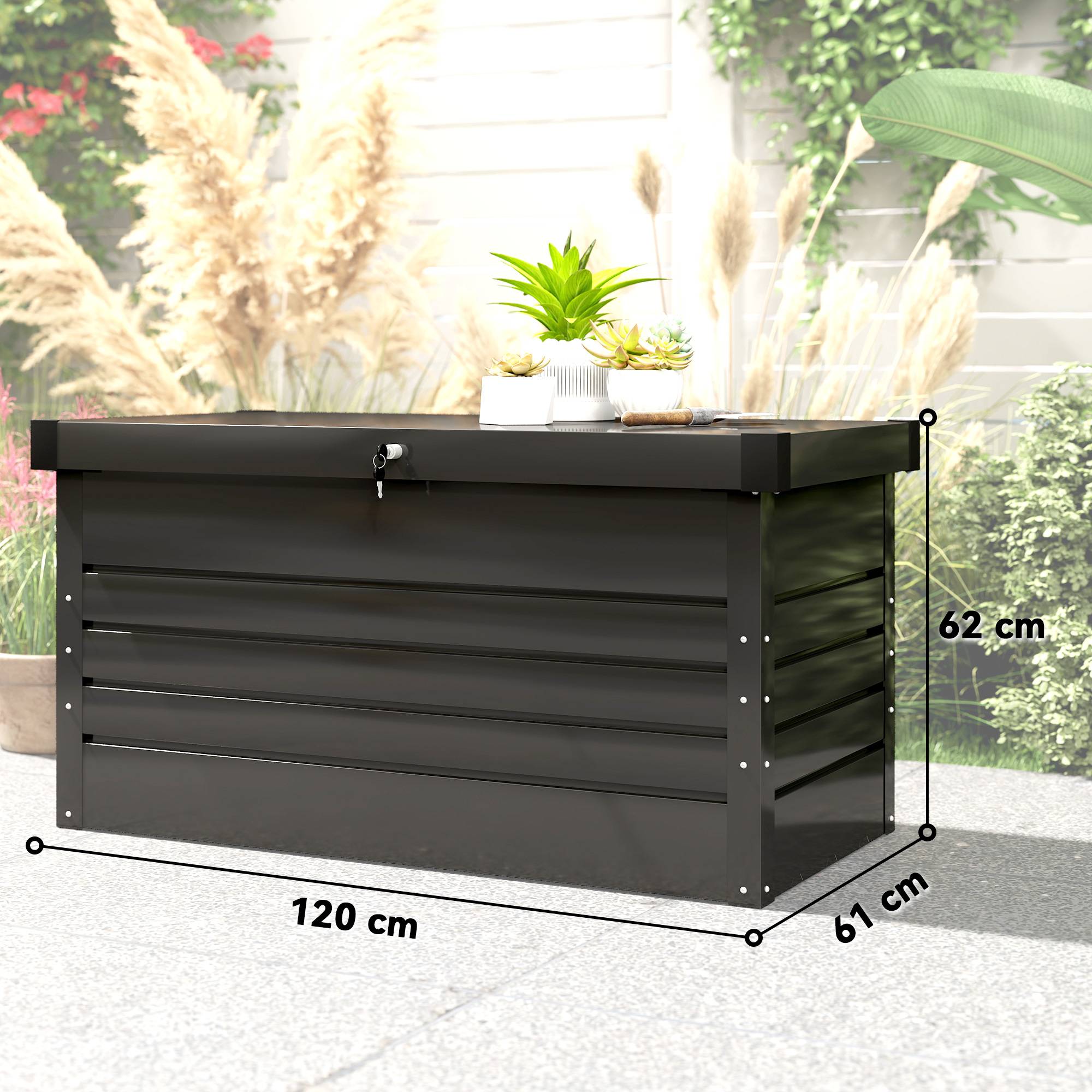 ComfortXL - Coffre de rangement jardin en acier galvanisé gris 350 L 120 x 61 x 62 cm étanche avec serrure intégrée - Image 3