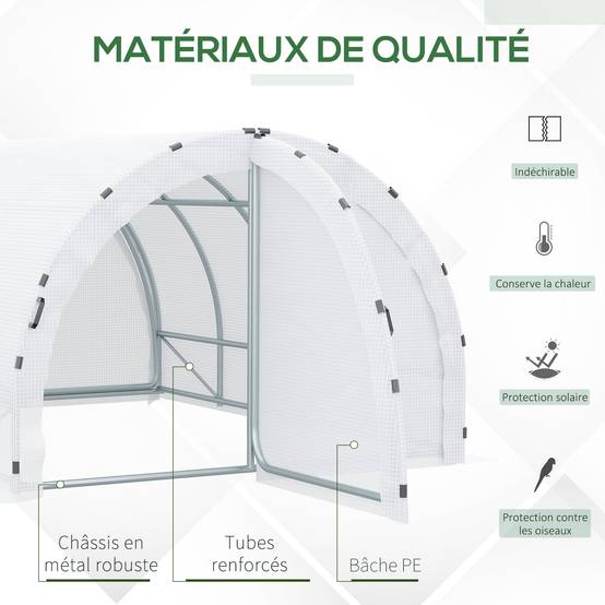 Serre de Jardin Tunnel 12m² Acier renforcé pour potager Double porte avec poignées 4x3x2m Blanc - ComfortXL Outdoor Living - Image 6