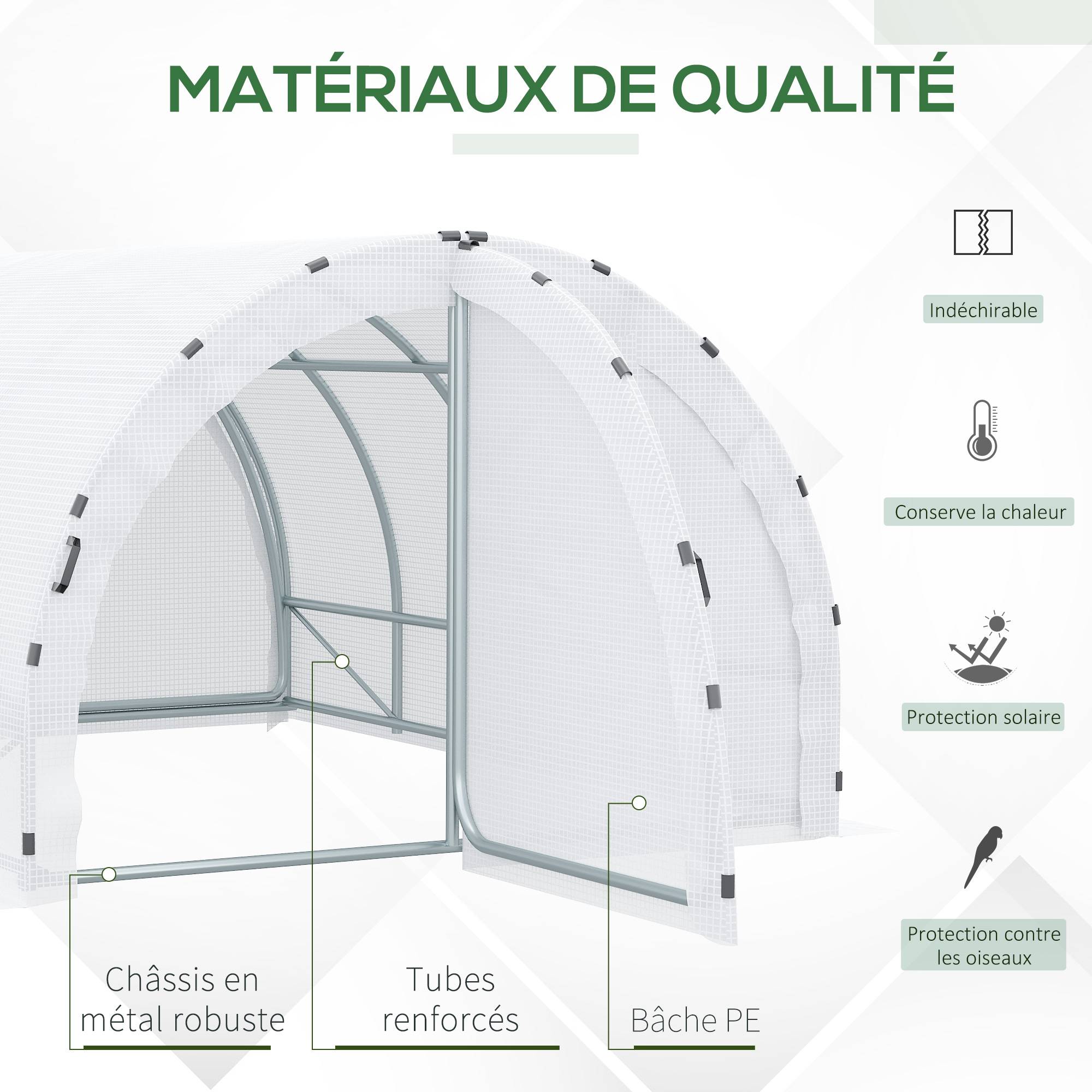 Serre de Jardin Tunnel 12m² Acier renforcé pour potager Double porte avec poignées 4x3x2m Blanc - ComfortXL Outdoor Living - Image 6
