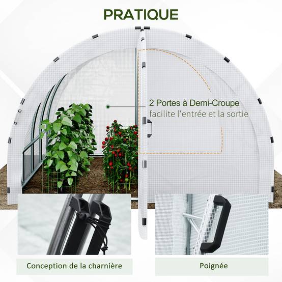 Serre de Jardin Tunnel 12m² Acier renforcé pour potager Double porte avec poignées 4x3x2m Blanc - ComfortXL Outdoor Living - Image 8