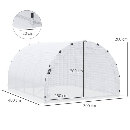 Serre de Jardin Tunnel 12m² Acier renforcé pour potager Double porte avec poignées 4x3x2m Blanc - ComfortXL Outdoor Living - Image 4