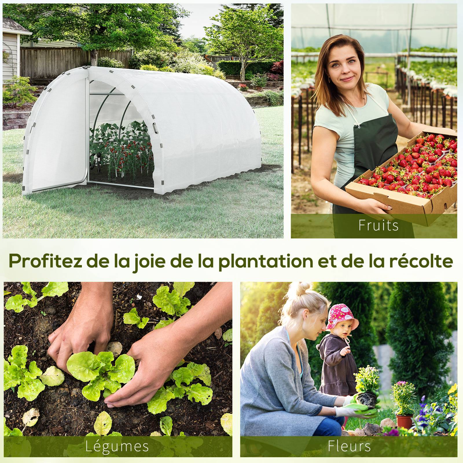Serre de Jardin Tunnel 12m² Acier renforcé pour potager Double porte avec poignées 4x3x2m Blanc - ComfortXL Outdoor Living - Image 7