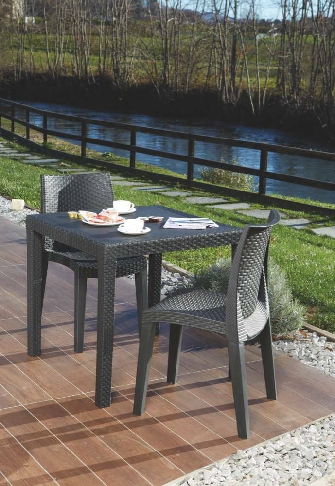 Dmora - Chaise d'extérieur Trieste, Siège de jardin, Chaise pour table à manger, Fauteuil d'extérieur effet rotin, 48x55h86 cm, Anthracite - Dmora - Image 7