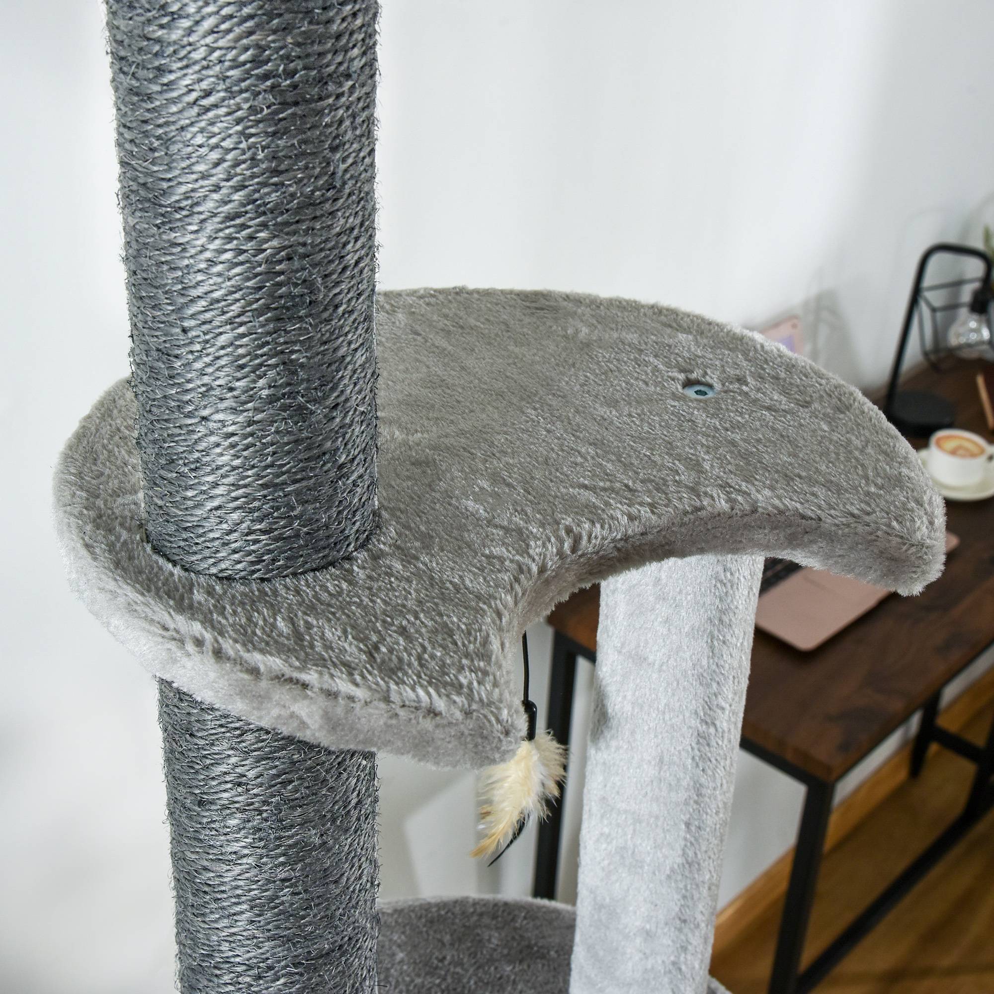 Arbre à chat plafond sisal et peluche gris clair 60 x 40 x 255 cm - PANGIVO - Image 9