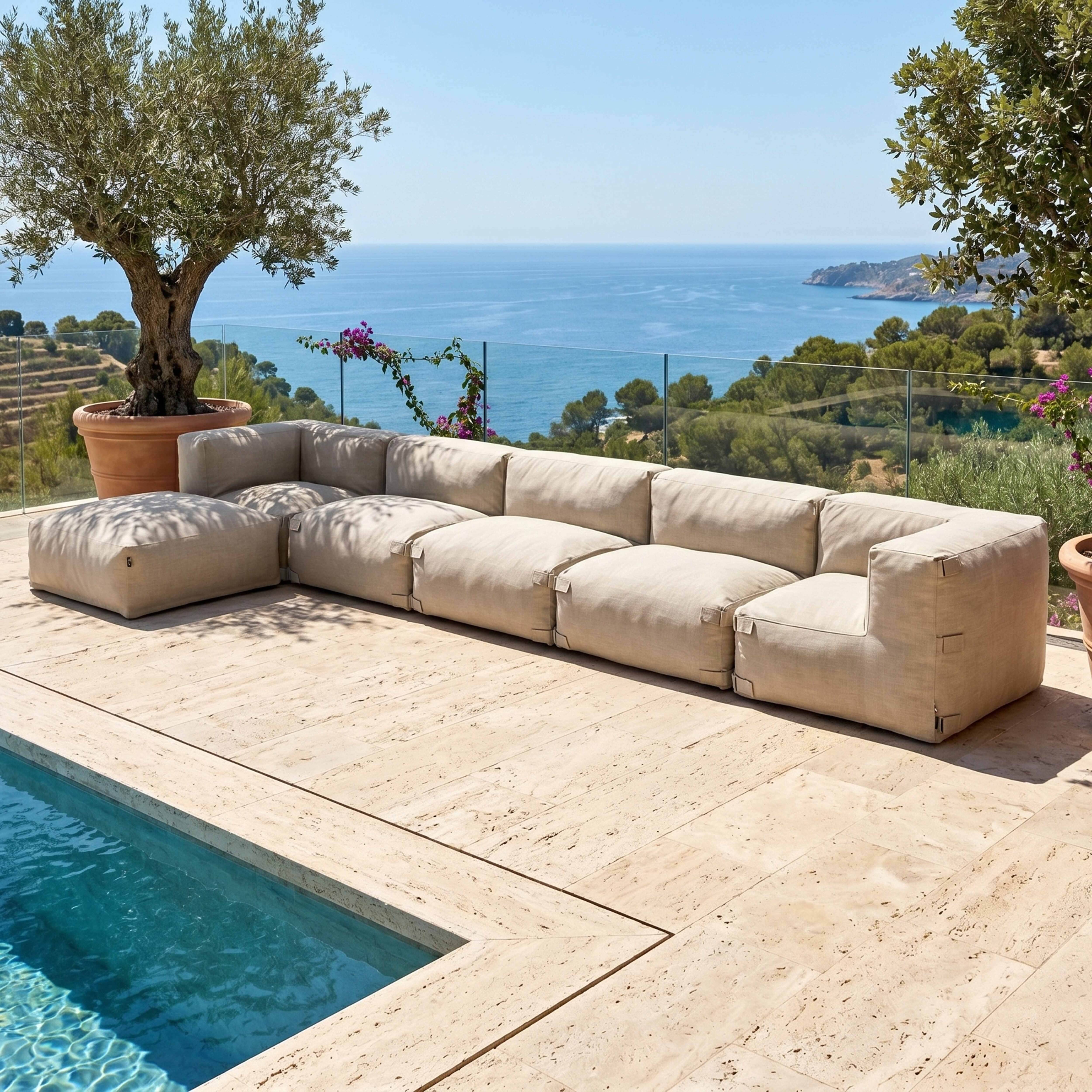 Oviala - Canapé d'angle de jardin modulable 6 places beige Mixi - Oviala - Image 1