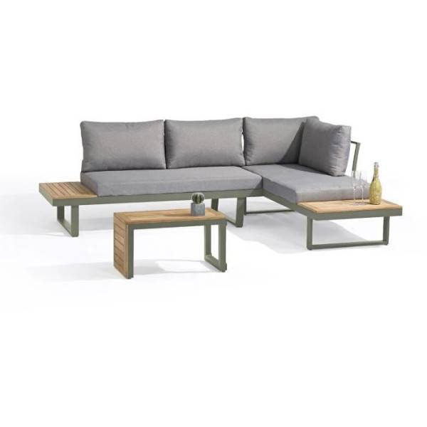 Dcb Garden - Salon de jardin modulable - Kaki - Bois d'acacia et aluminium - DCB GARDEN - 4 places - TOKYO