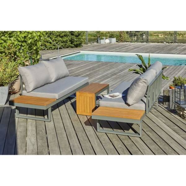 Dcb Garden - Salon de jardin modulable - Kaki - Bois d'acacia et aluminium - DCB GARDEN - 4 places - TOKYO - Image 4