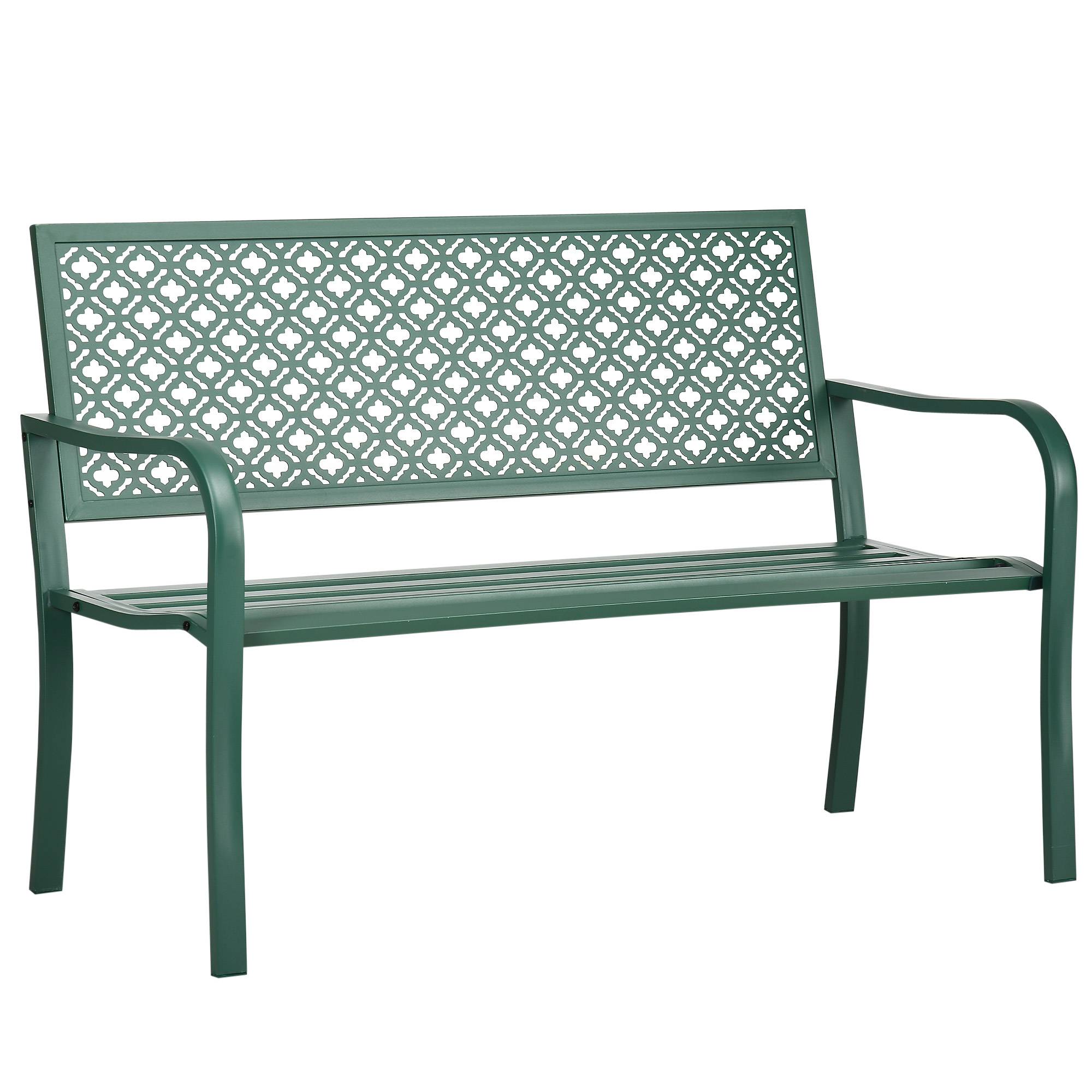 Banc de jardin banc extérieur jardin en acier avec dossier à motif floral pour 2 personnes 127 x 63 x 83 cm vert foncé - Image 2