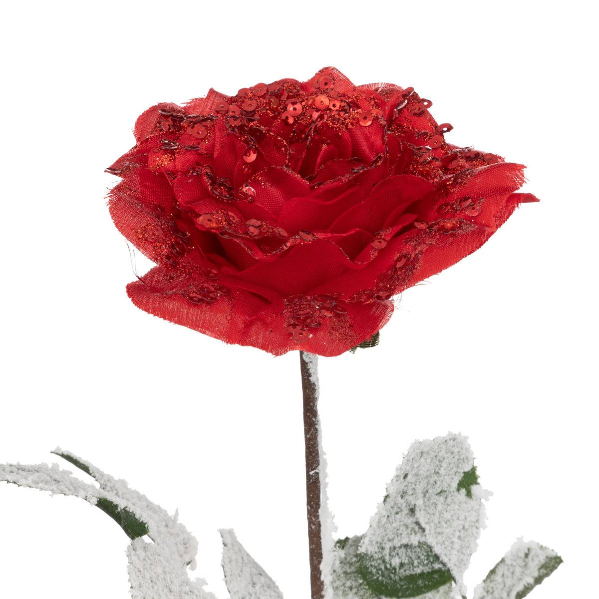 Fééric Lights & Christmas - Branche décorative spéciale fêtes Rose rouge & Paillettes H 75 cm - Image 2