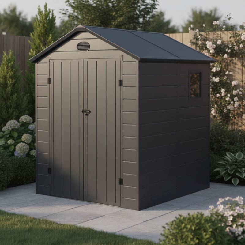 Jobu - Abri de jardin résine anthracite 3,65m² avec kit de fondation et double porte Jôbu - Image 1