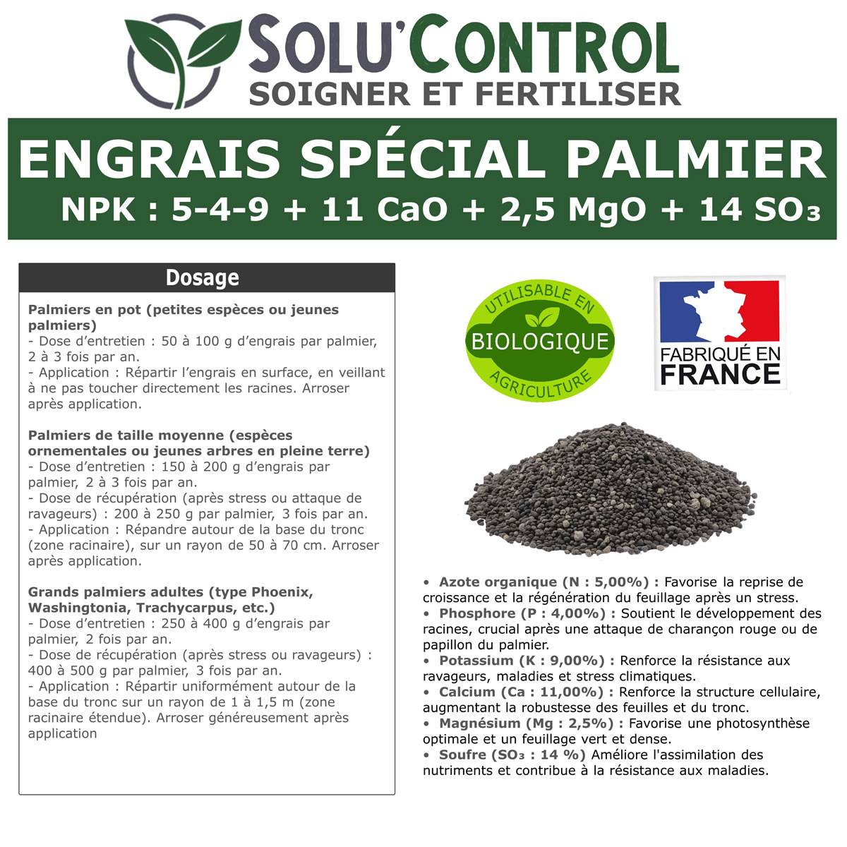SOLU’CONTROL - Engrais Spécial Palmier 250 g - Formulation haute qualité Organo-Minerale - Idéal après attaque charançon rouge, papillon du palmier - Image 3