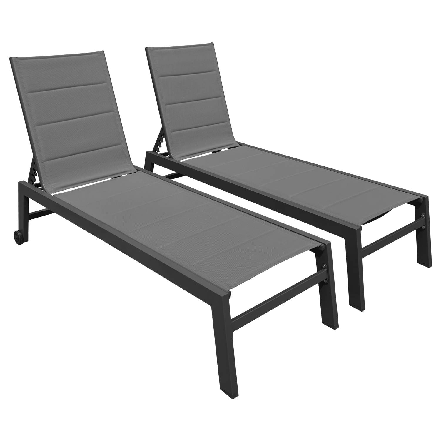 Happy Garden - Lot de 2 bains de soleil BARBADOS en textilène gris - aluminium gris anthracite - HAPPY GARDEN - Image 1