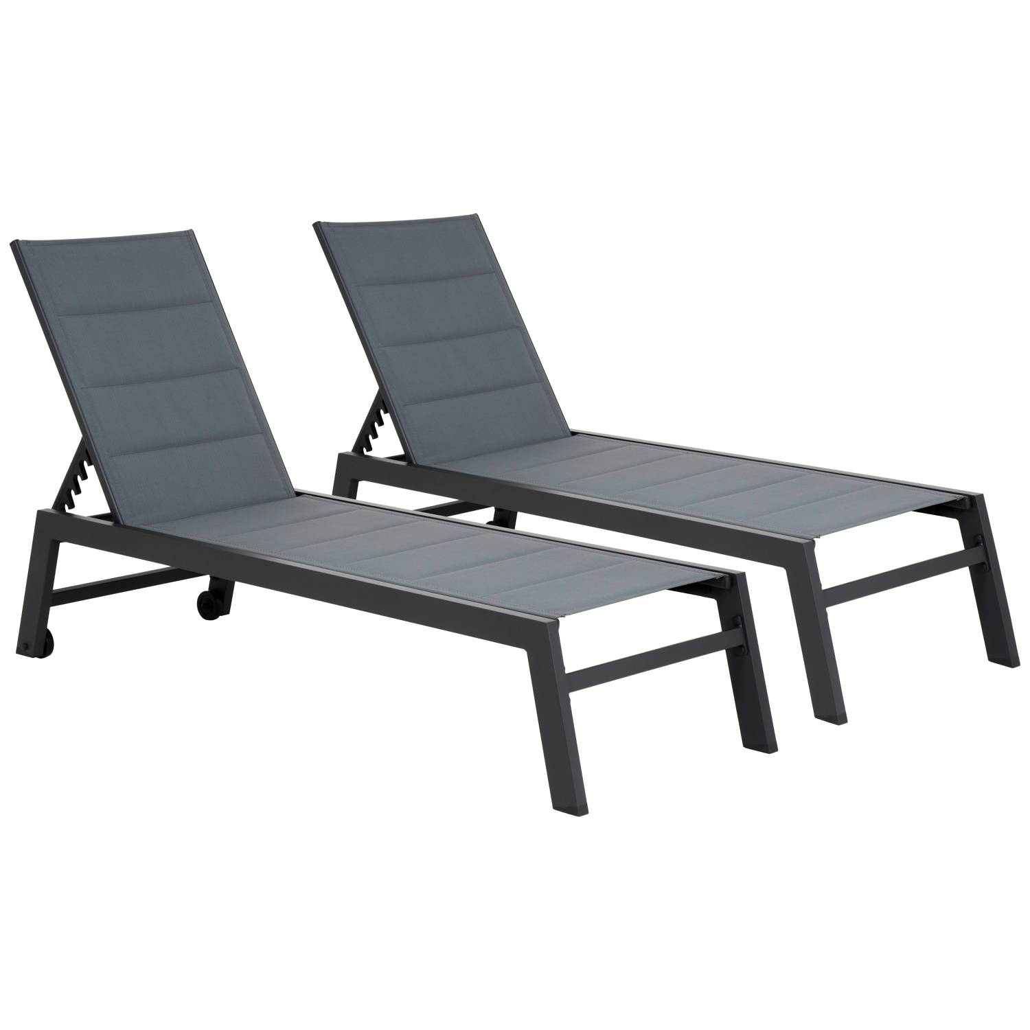 Happy Garden - Lot de 2 bains de soleil BARBADOS en textilène gris - aluminium gris anthracite - HAPPY GARDEN - Image 1