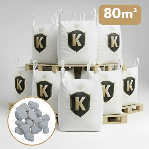 King Matériaux - Galet blanc 60/100 mm – Pack 8 Big Bag +/- 1,5T – 80 m²