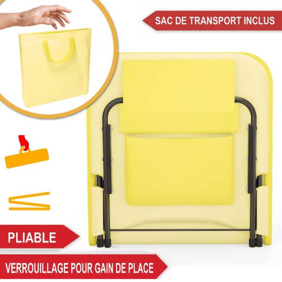 Transat de plage confortable Jaune 165cm dossier réglable et coussin pour la tête sac inclus - Image 6