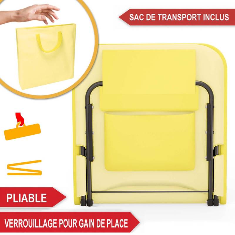 Transat de plage confortable Jaune 165cm dossier réglable et coussin pour la tête sac inclus - Image 6