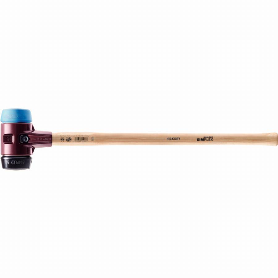 Marteau de frappeur HALDER SIMPLEX TPE souple / caoutchouc chargé avec boîtier en fonte malléable et manche en bois d'hickory - D=80 mm - 3012.081