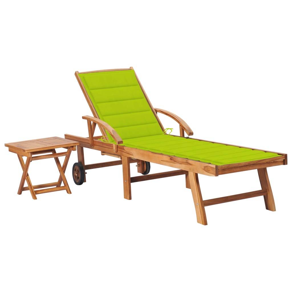 Helloshop26 - Transat chaise longue bain de soleil lit de jardin terrasse meuble d'extérieur avec table et coussin bois de teck solide - Image 1