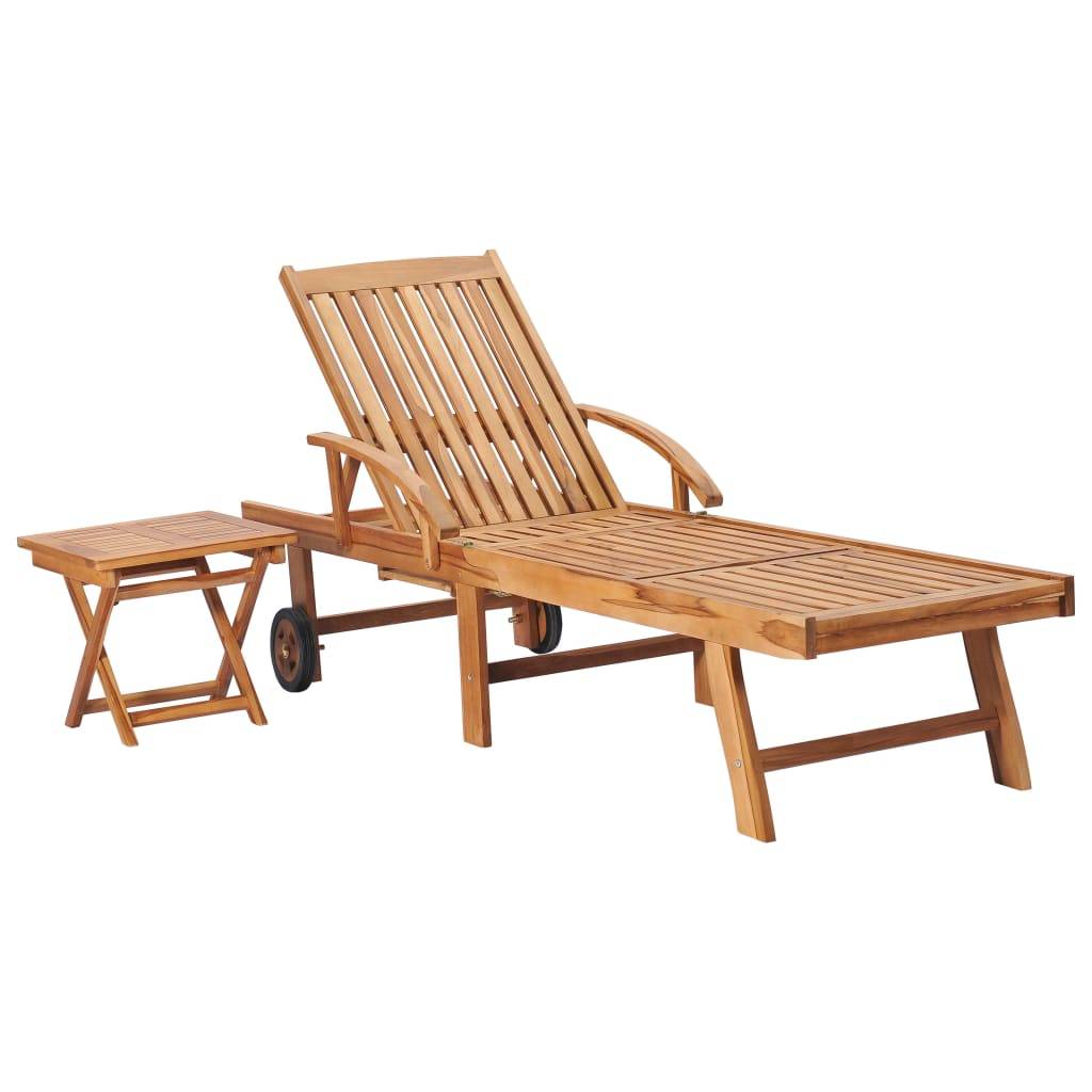 Helloshop26 - Transat chaise longue bain de soleil lit de jardin terrasse meuble d'extérieur avec table et coussin bois de teck solide - Image 2