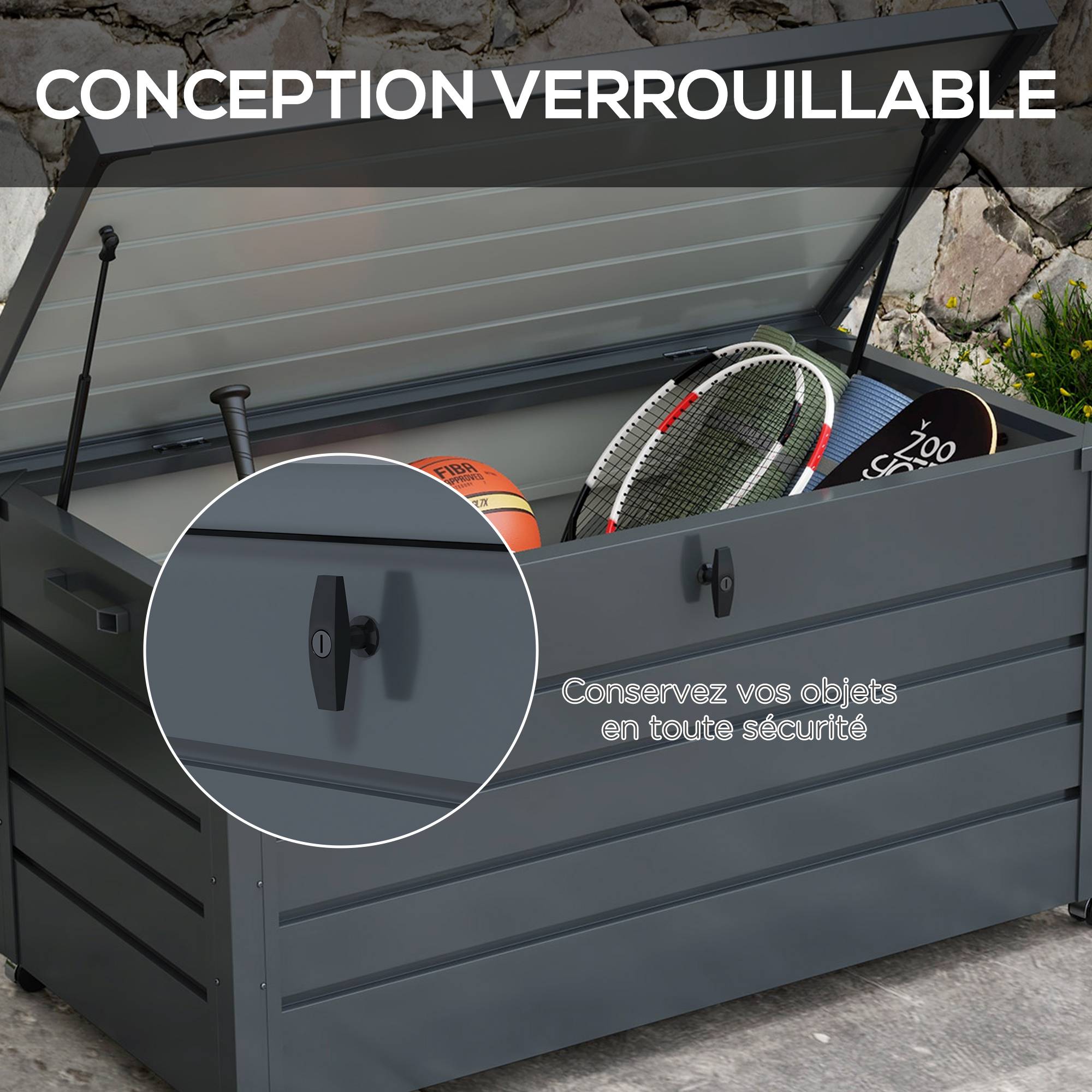 ComfortXL - Coffre rangement acier galvanisé extérieur jardin capacité 311L 120x62cm gris - ComfortXL Outdoor Living - Image 9