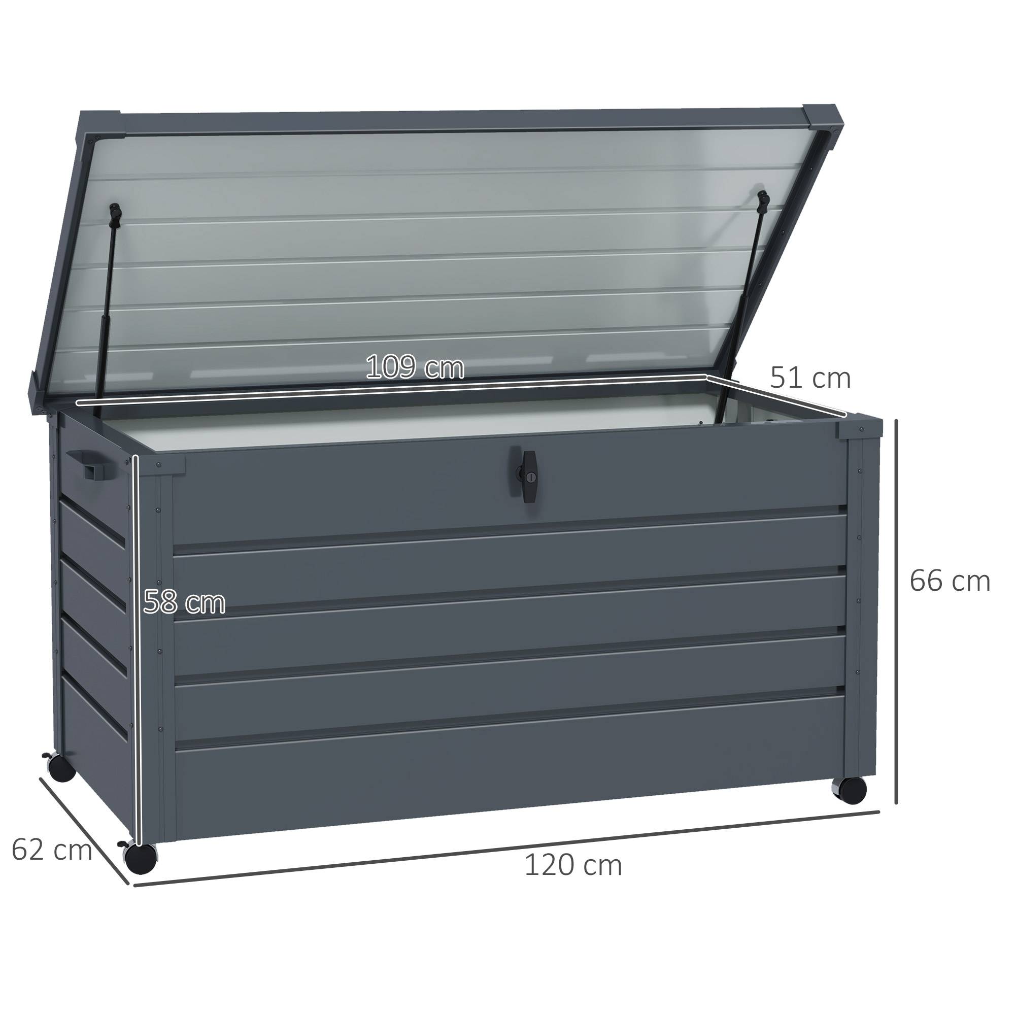 ComfortXL - Coffre rangement acier galvanisé extérieur jardin capacité 311L 120x62cm gris - ComfortXL Outdoor Living - Image 5