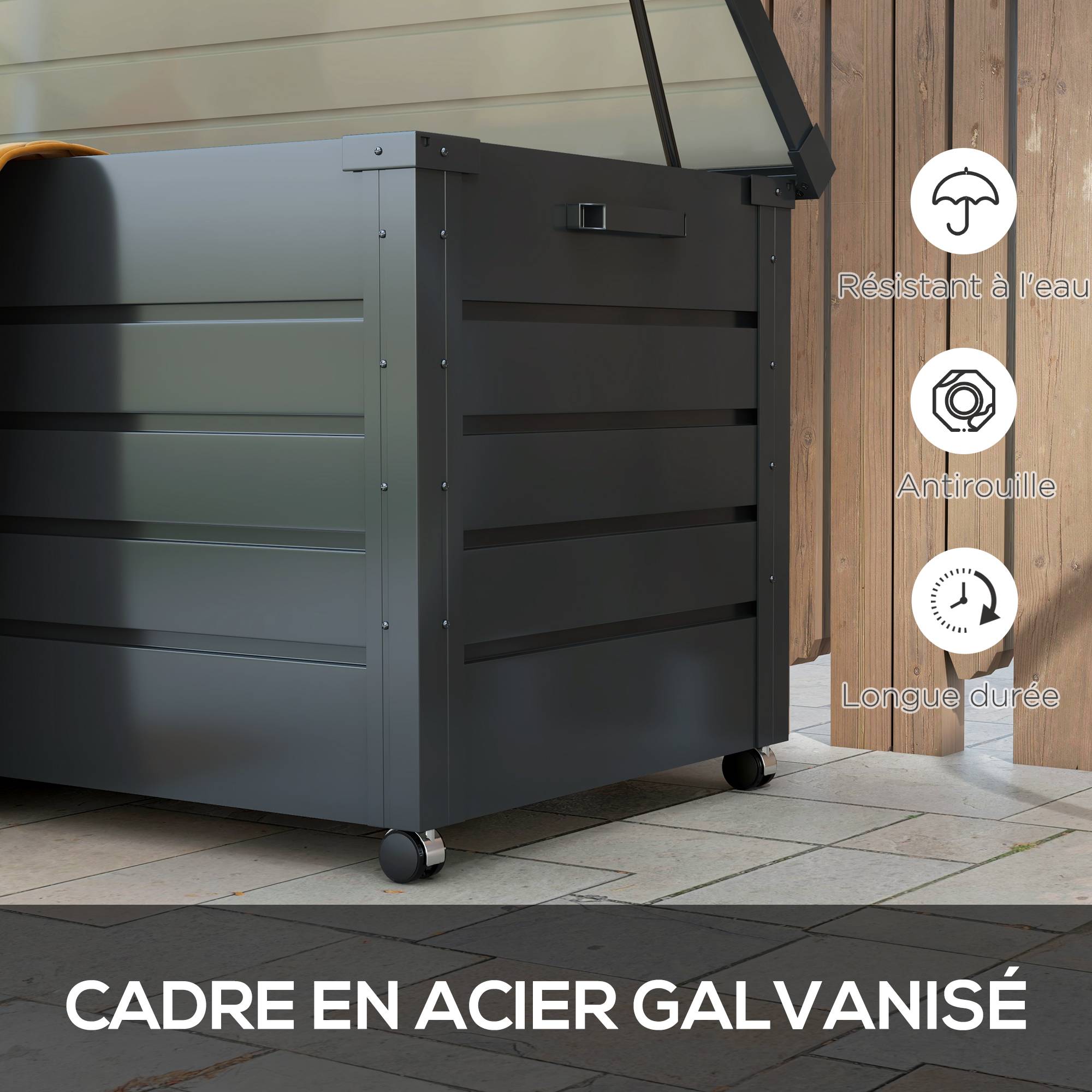 ComfortXL - Coffre rangement acier galvanisé extérieur jardin capacité 311L 120x62cm gris - ComfortXL Outdoor Living - Image 7