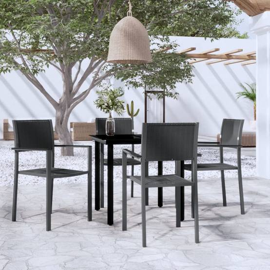 Ensemble Repas Extérieur 4 Places en Acier et Plastique Effet Rotin Noir, Table 80cm – ComfortXL Outdoor Living - Image 1