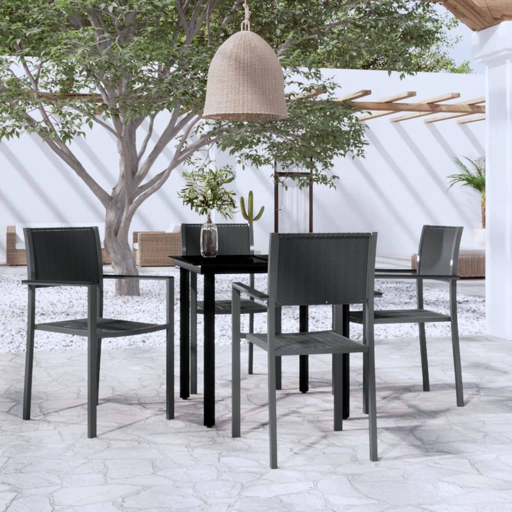 Ensemble Repas Extérieur 4 Places en Acier et Plastique Effet Rotin Noir, Table 80cm – ComfortXL Outdoor Living - Image 1