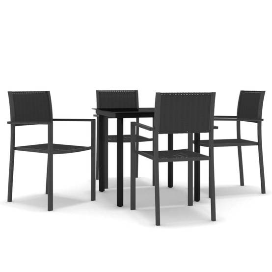 Ensemble Repas Extérieur 4 Places en Acier et Plastique Effet Rotin Noir, Table 80cm – ComfortXL Outdoor Living - Image 2