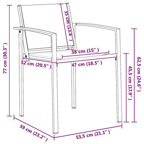 Chaises de jardin textilène noir et anthracite 53.5 x 59 x 77 cm, Poids:11.4kg - PANGIVO - Image 6