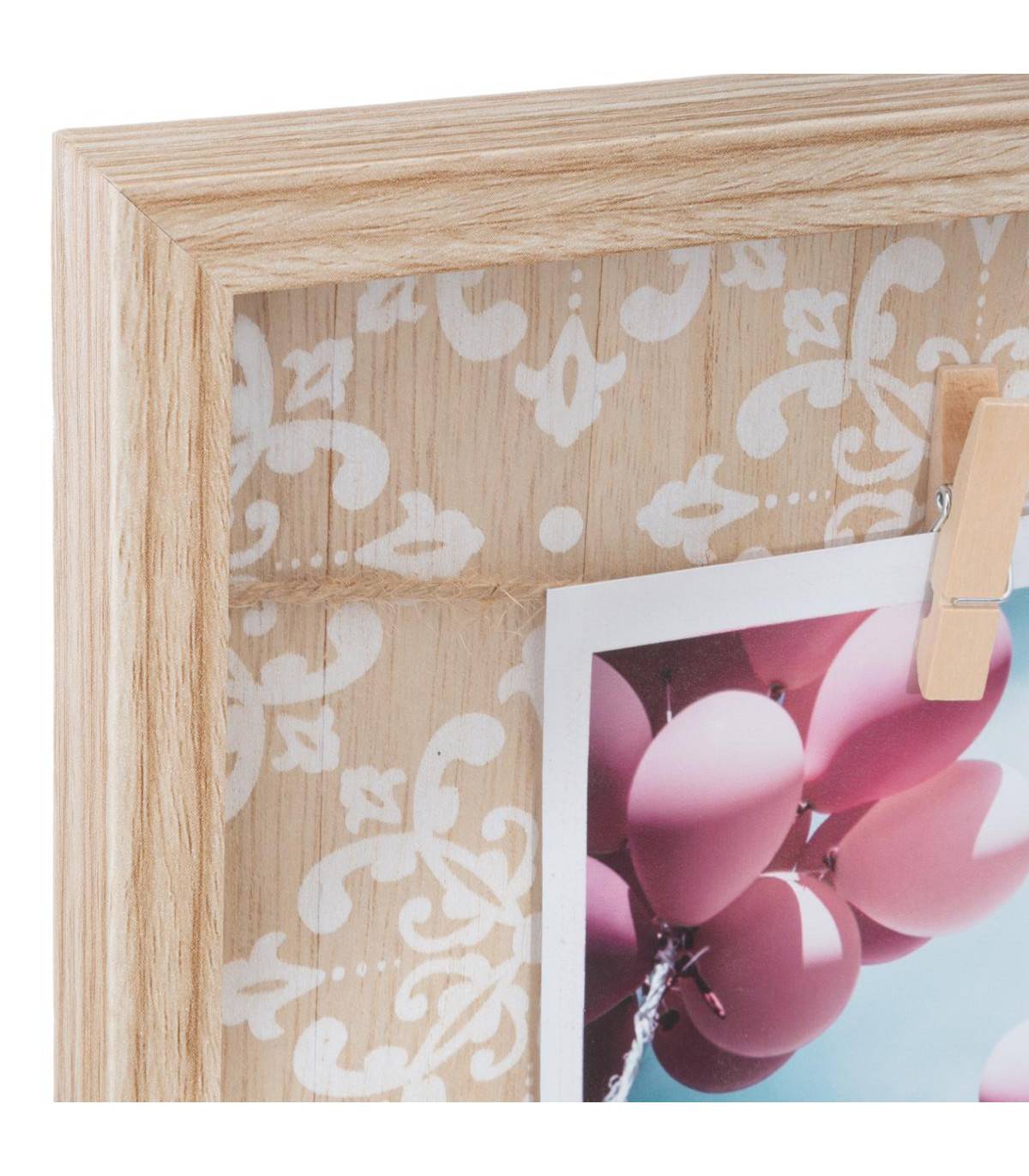 Porte Photos mural en Bois avec suspension cordes et pinces 48 x 48 cm - Image 2