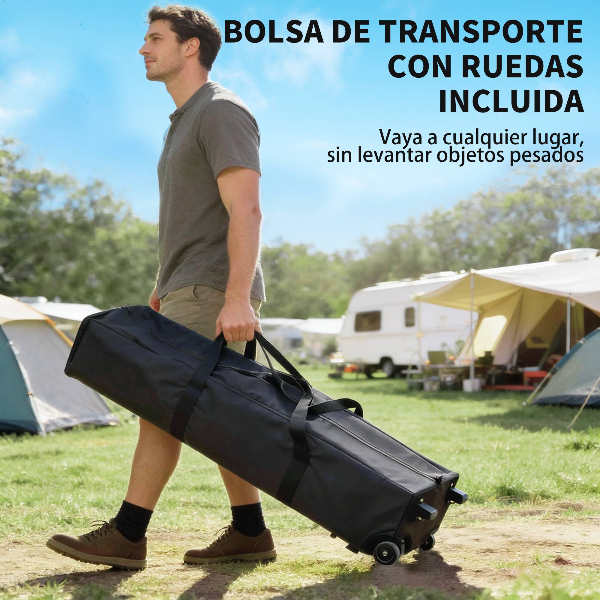 Tonnelle Pliante 4x4m à Verrouillage Central, UPF50+, Hauteur Réglable, Sacs Lestage et Sac à Roulettes, Beige/Café - Image 10