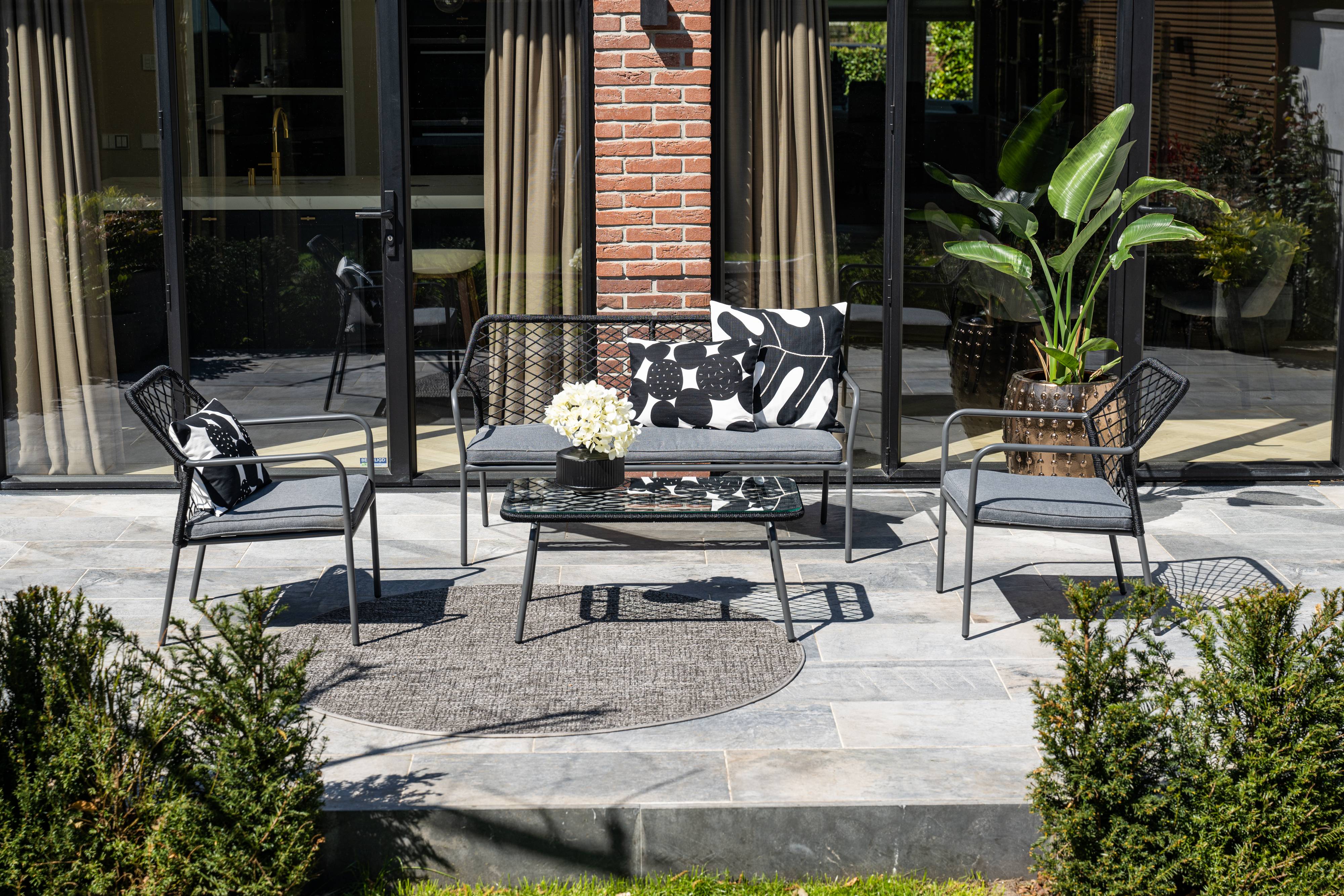 Garden Impressions - Salon de jardin Turin - 4 pièces - noir carbone - corde noire - sable désert - teck clair Vironwood - Image 8